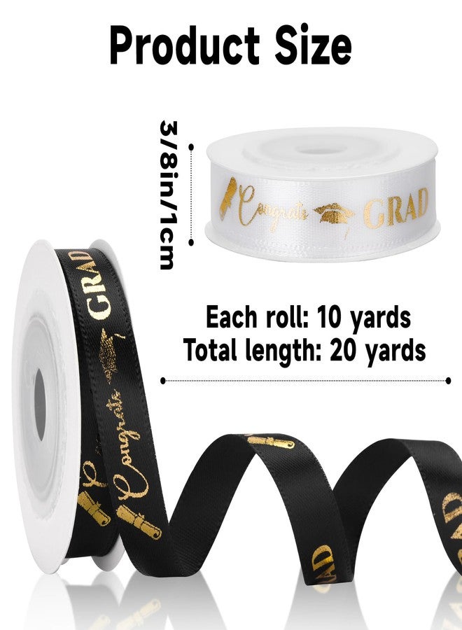 كينجلاك شريط تهنئة بالتخرج من كينغليك، لفتان، 20 ياردة، مناسب لتغليف الهدايا وتزيين الحفلات والأعمال اليدوية، باللونين الأسود والأبيض مع طباعة ذهبية. - Image 2